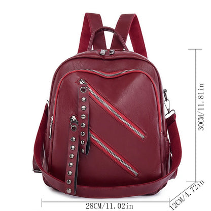New High Quality Solid Color Leather Backpacks Women High Capacity Travel Backpack School Bags for Teenage Girls Shoulder Bag