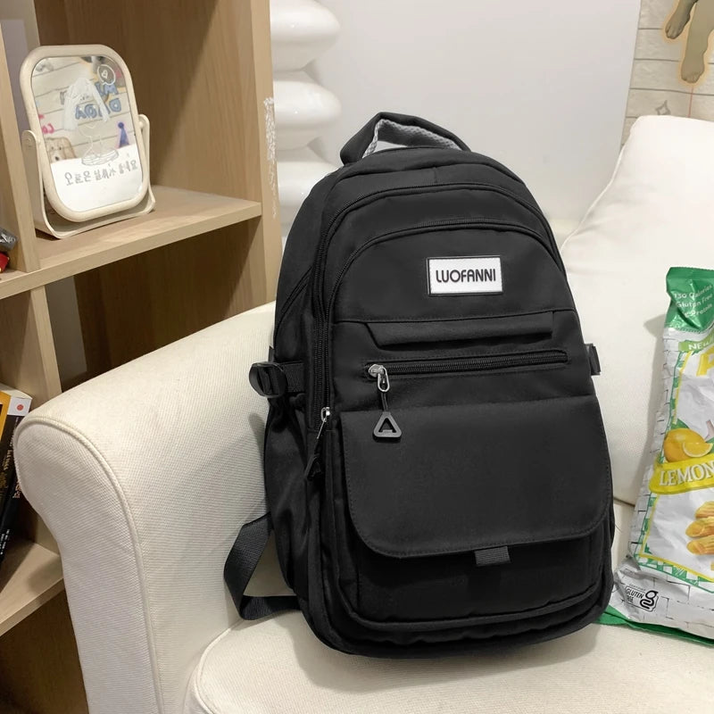 New High Quality Waterproof Nylon Women Backpack Girls Kawaii 2023 Travel Bag Solid Color Multi-pocket Big Schoolbag