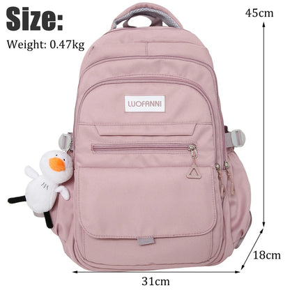 New High Quality Waterproof Nylon Women Backpack Girls Kawaii 2023 Travel Bag Solid Color Multi-pocket Big Schoolbag