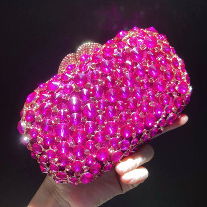 New Hot Pink Woman Stone Clutch Bag Wedding Bridal Dinner Party Diamond Evening Purse Female Crystal Gala Prom Cocktail Handbag