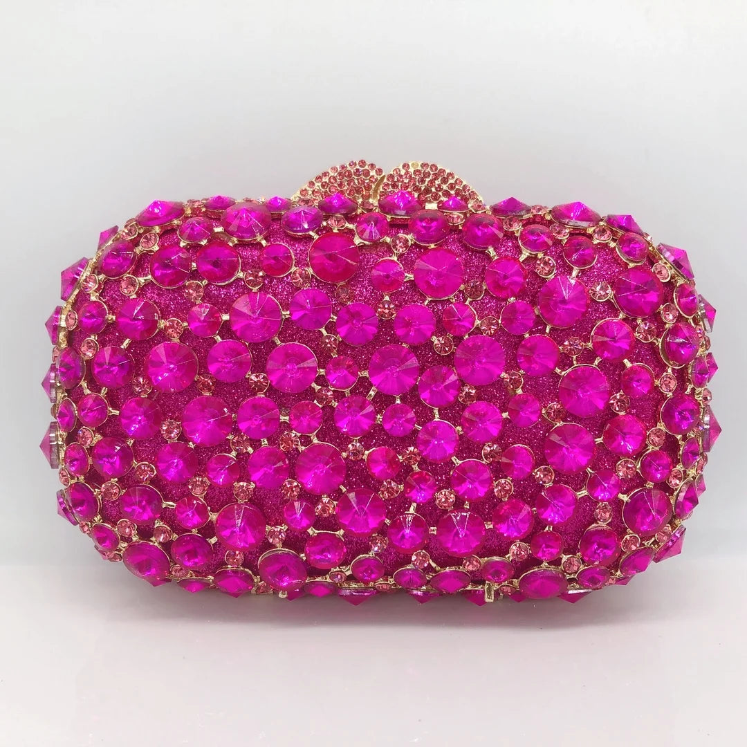 New Hot Pink Woman Stone Clutch Bag Wedding Bridal Dinner Party Diamond Evening Purse Female Crystal Gala Prom Cocktail Handbag