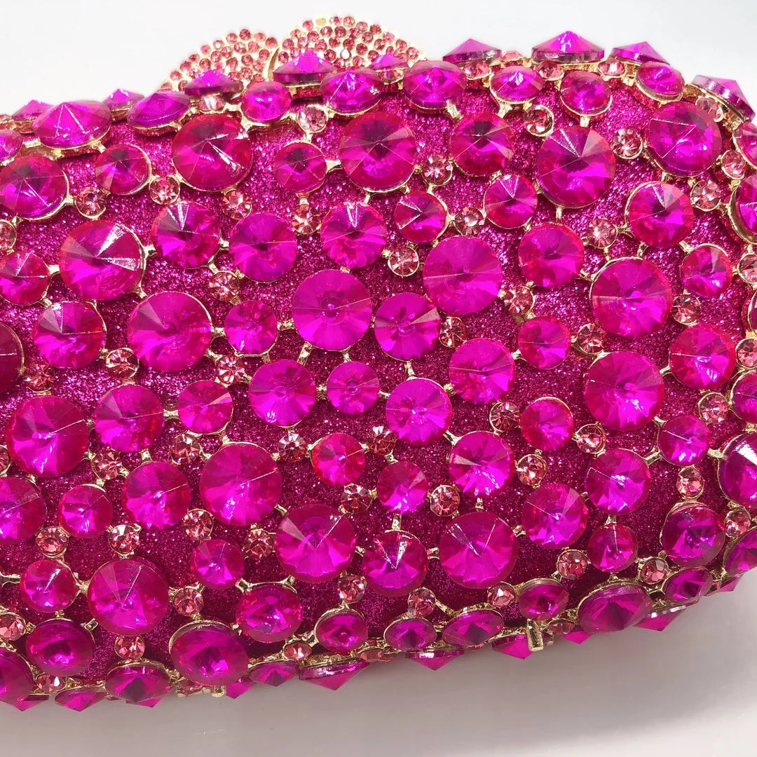 New Hot Pink Woman Stone Clutch Bag Wedding Bridal Dinner Party Diamond Evening Purse Female Crystal Gala Prom Cocktail Handbag