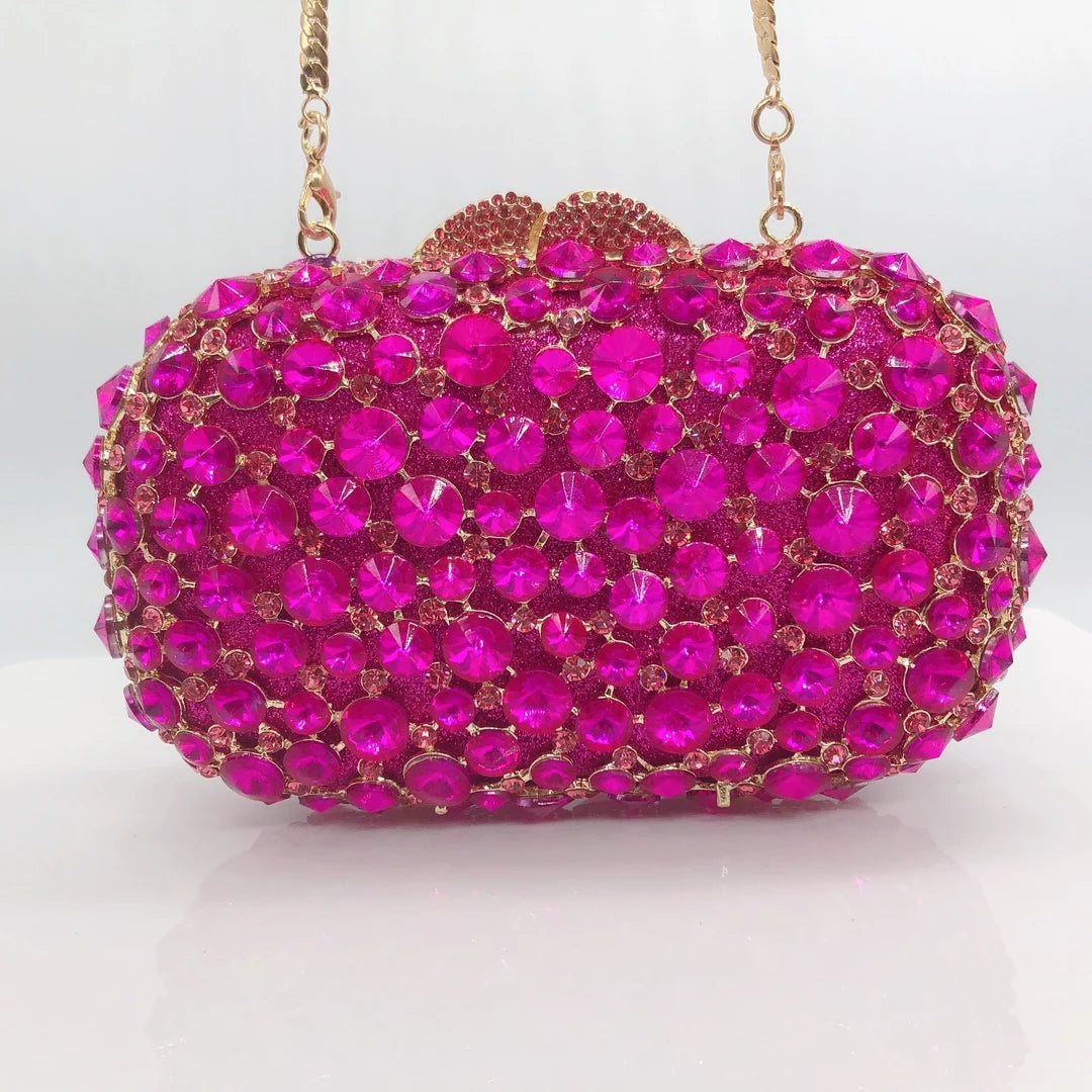 New Hot Pink Woman Stone Clutch Bag Wedding Bridal Dinner Party Diamond Evening Purse Female Crystal Gala Prom Cocktail Handbag