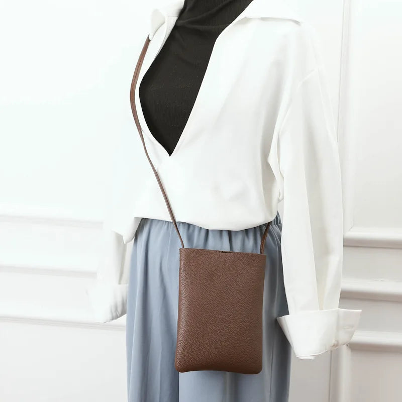 New Japanese Lychee Pattern Mobile Phone Bag for Women Simple Fashion Small Crossbody Bag Shoulder Bags Mini Luxury Handbag