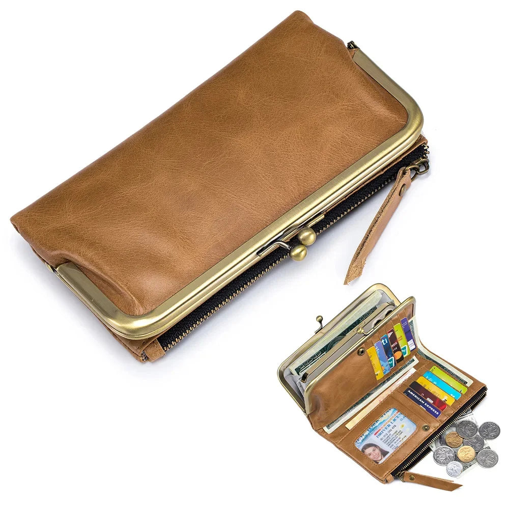 New Japanese-style Multi-functional Long Wallet for Women, Soft Leather Coin Purse, Clutch Bag with Zipper, Large Capaci
