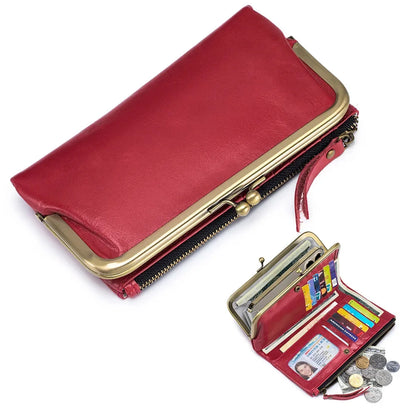 New Japanese-style Multi-functional Long Wallet for Women, Soft Leather Coin Purse, Clutch Bag with Zipper, Large Capaci
