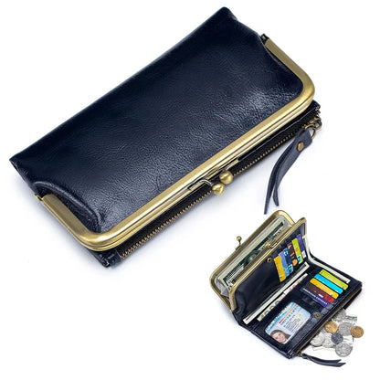 New Japanese-style Multi-functional Long Wallet for Women, Soft Leather Coin Purse, Clutch Bag with Zipper, Large Capaci