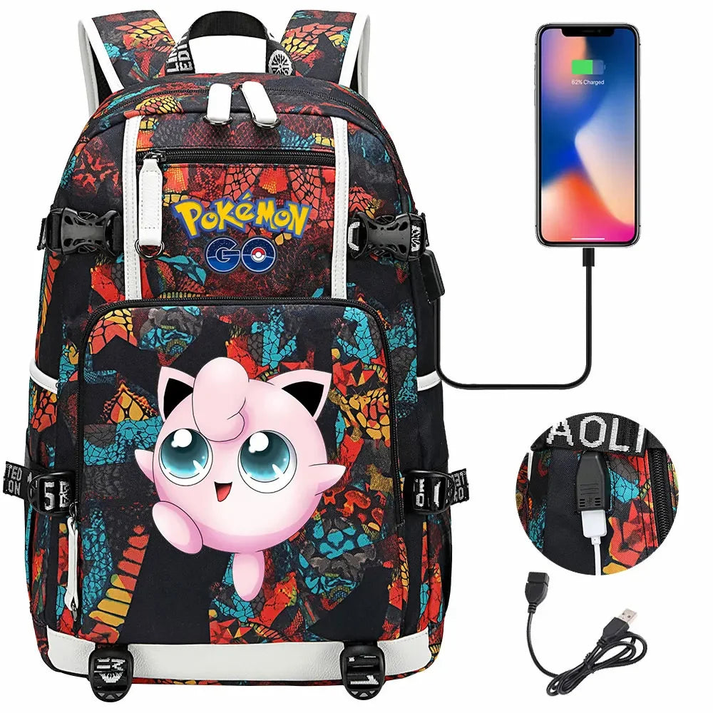 New  Jigglypuff Psyduck USB Teenagers Schoolbags Women Men Laptop Travel Backpack Girl Boys Kids School Book Bags