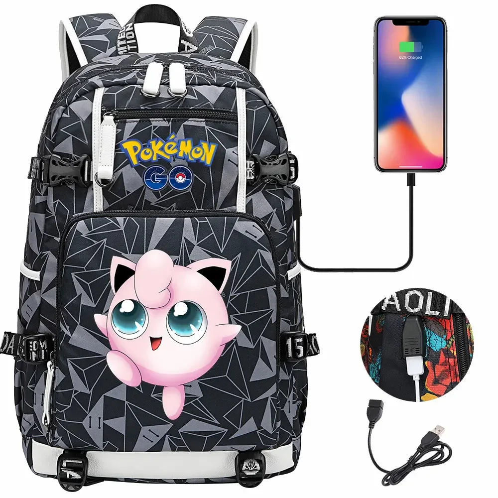 New  Jigglypuff Psyduck USB Teenagers Schoolbags Women Men Laptop Travel Backpack Girl Boys Kids School Book Bags