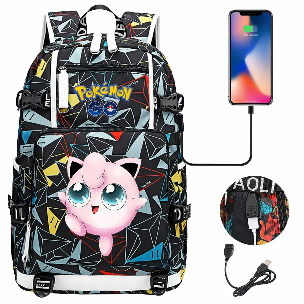 New  Jigglypuff Psyduck USB Teenagers Schoolbags Women Men Laptop Travel Backpack Girl Boys Kids School Book Bags