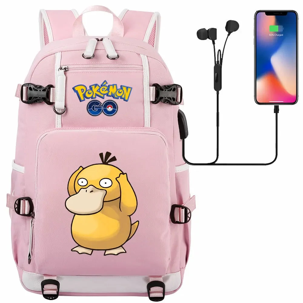 New  Jigglypuff Psyduck USB Teenagers Schoolbags Women Men Laptop Travel Backpack Girl Boys Kids School Book Bags