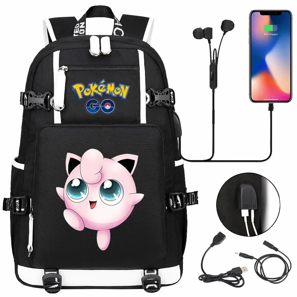 New  Jigglypuff Psyduck USB Teenagers Schoolbags Women Men Laptop Travel Backpack Girl Boys Kids School Book Bags