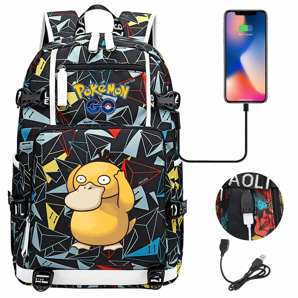 New  Jigglypuff Psyduck USB Teenagers Schoolbags Women Men Laptop Travel Backpack Girl Boys Kids School Book Bags