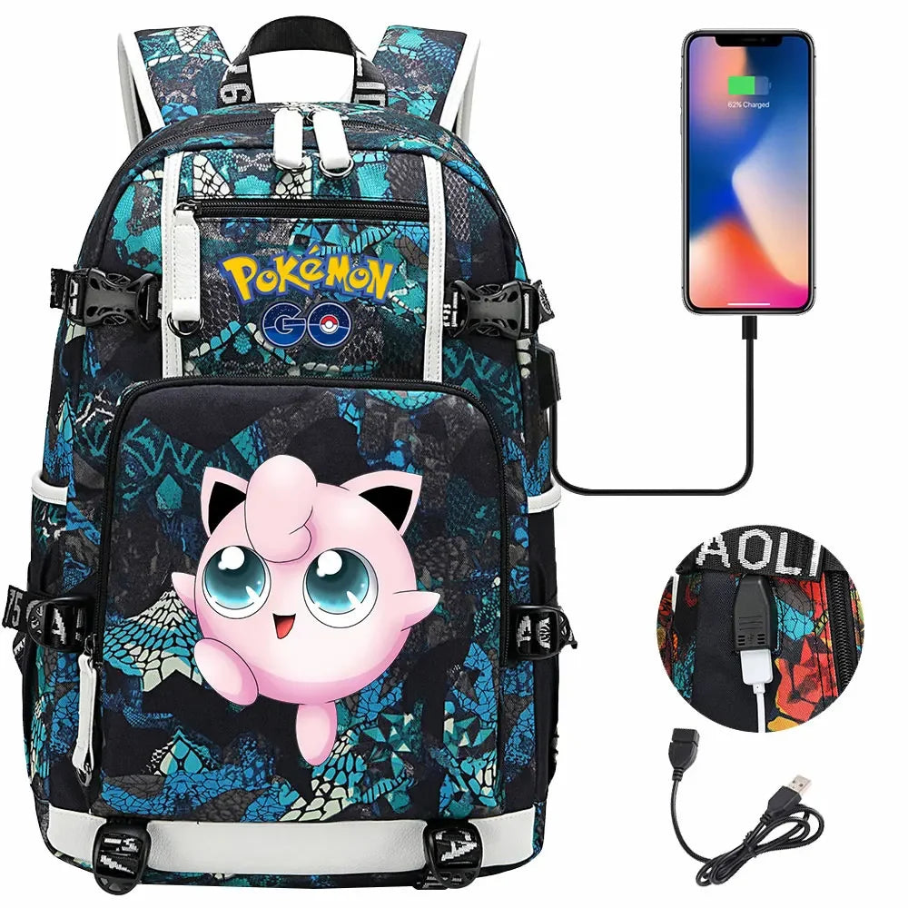 New  Jigglypuff Psyduck USB Teenagers Schoolbags Women Men Laptop Travel Backpack Girl Boys Kids School Book Bags
