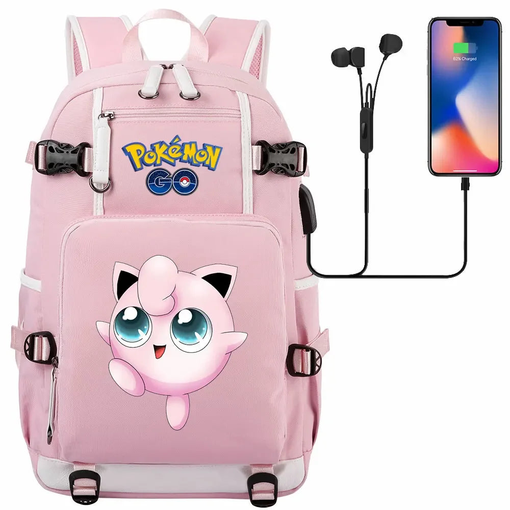 New  Jigglypuff Psyduck USB Teenagers Schoolbags Women Men Laptop Travel Backpack Girl Boys Kids School Book Bags