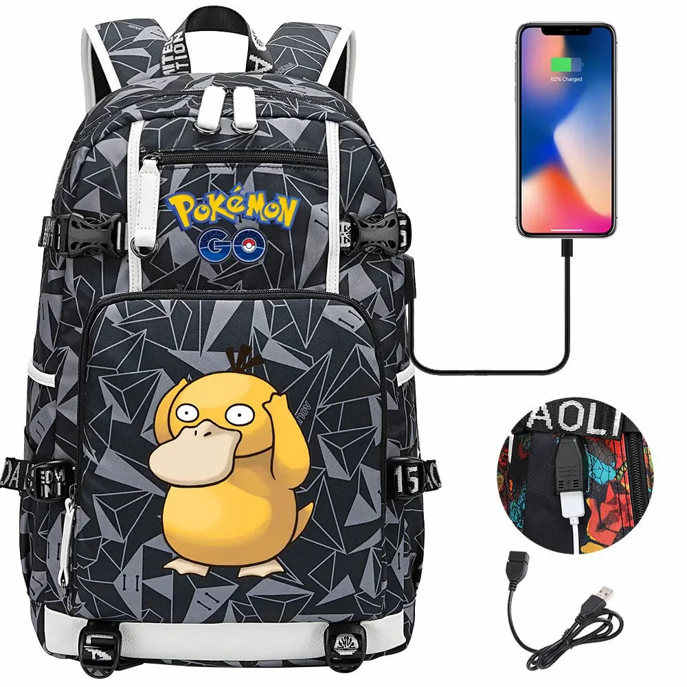 New  Jigglypuff Psyduck USB Teenagers Schoolbags Women Men Laptop Travel Backpack Girl Boys Kids School Book Bags