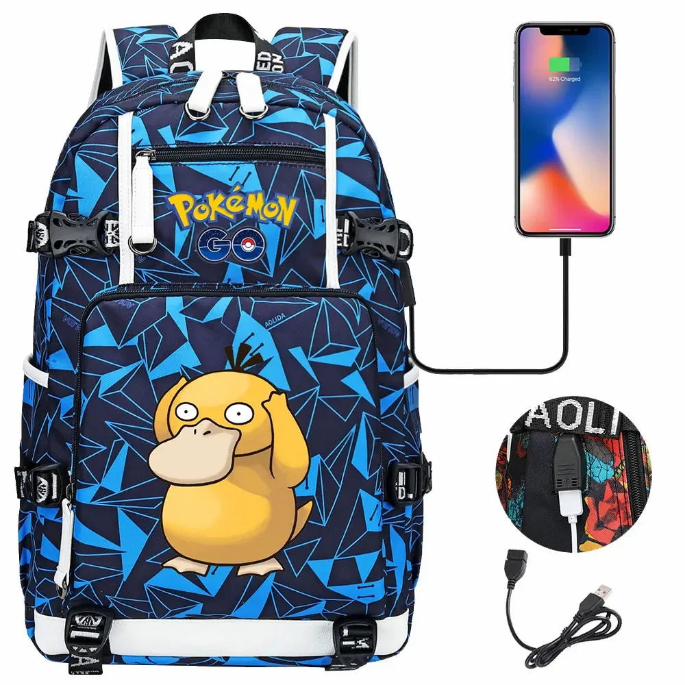 New  Jigglypuff Psyduck USB Teenagers Schoolbags Women Men Laptop Travel Backpack Girl Boys Kids School Book Bags