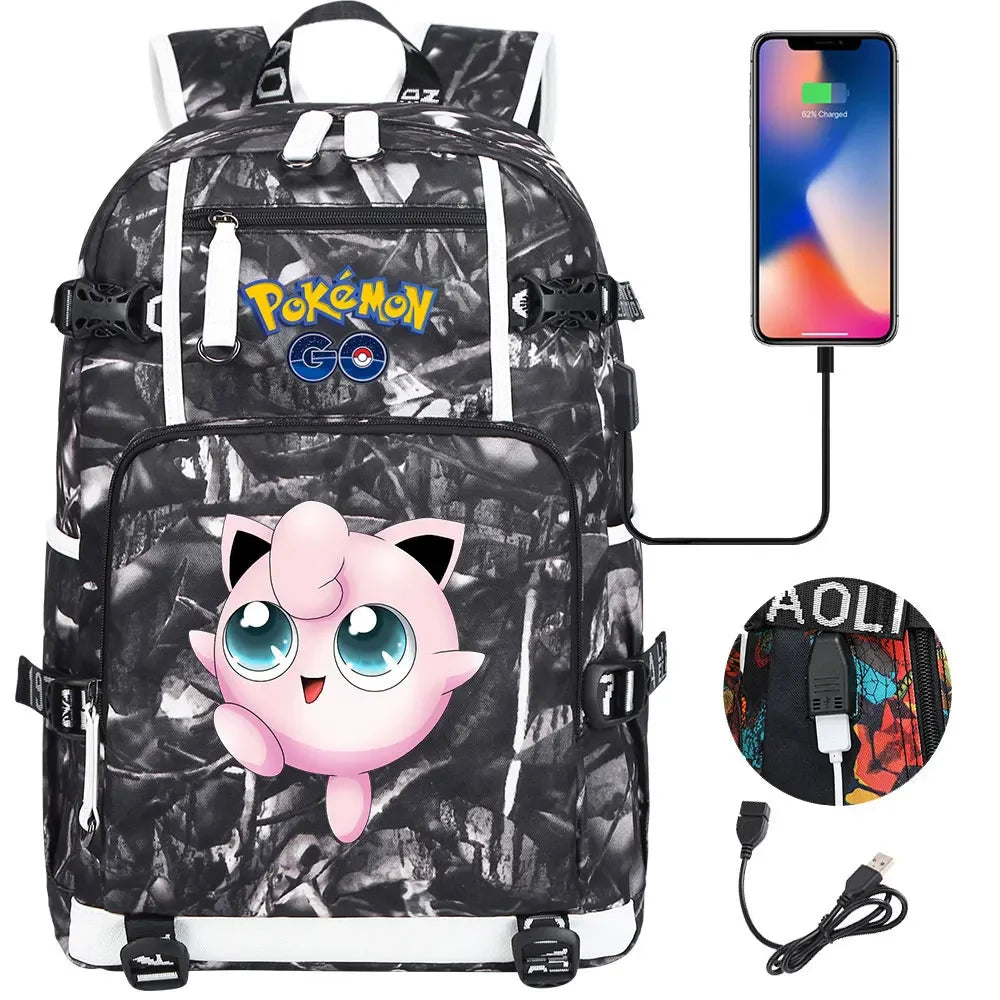 New  Jigglypuff Psyduck USB Teenagers Schoolbags Women Men Laptop Travel Backpack Girl Boys Kids School Book Bags