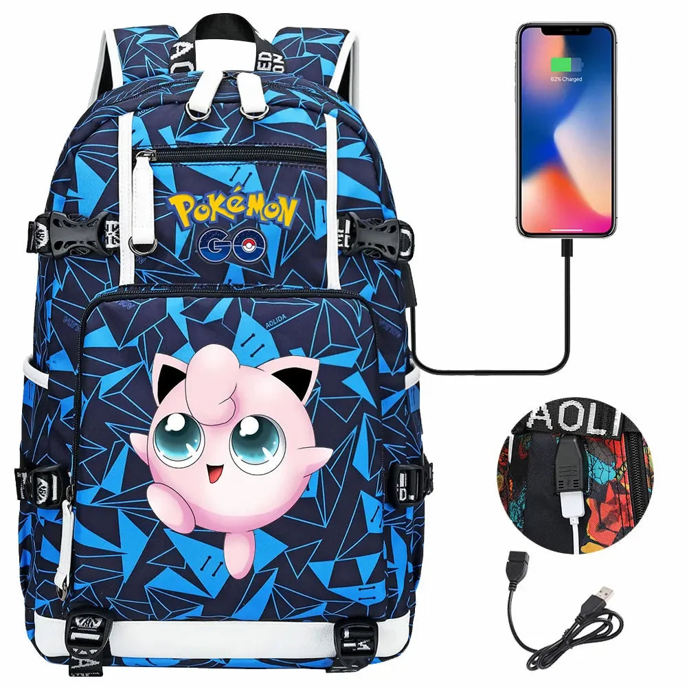 New  Jigglypuff Psyduck USB Teenagers Schoolbags Women Men Laptop Travel Backpack Girl Boys Kids School Book Bags