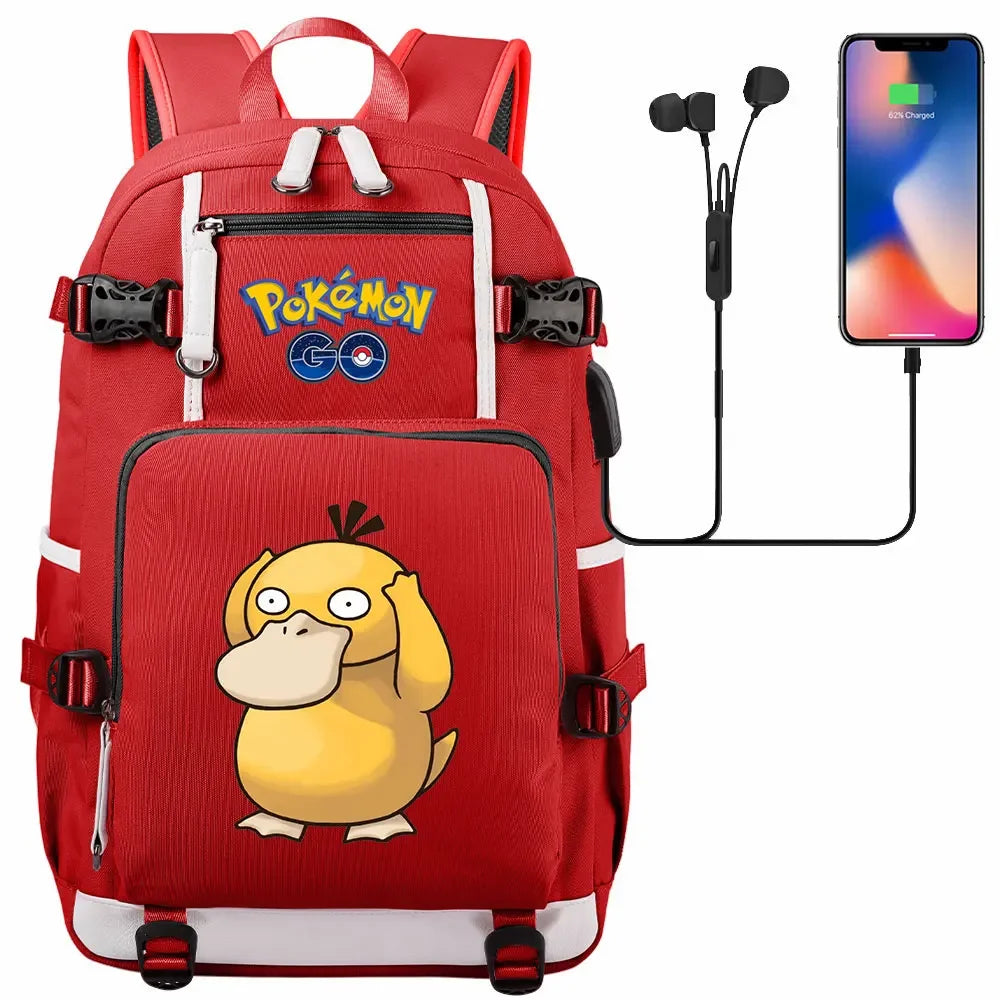 New  Jigglypuff Psyduck USB Teenagers Schoolbags Women Men Laptop Travel Backpack Girl Boys Kids School Book Bags