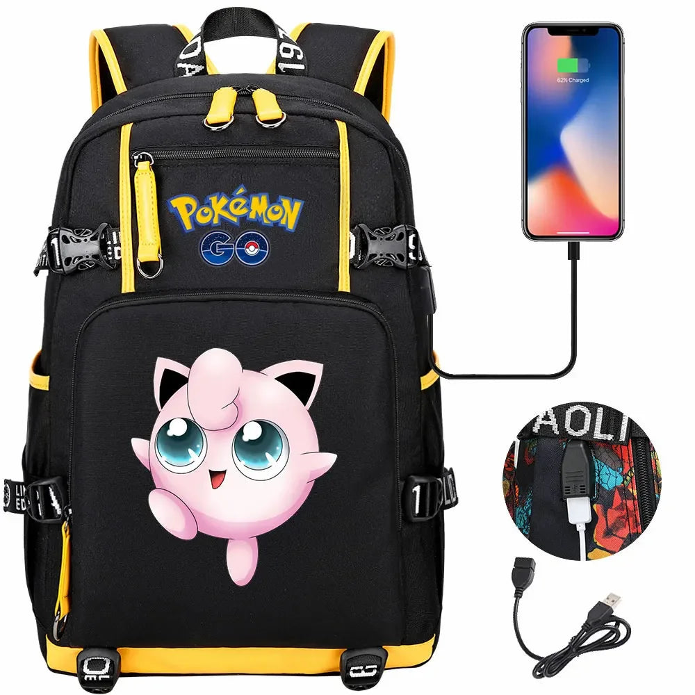 New  Jigglypuff Psyduck USB Teenagers Schoolbags Women Men Laptop Travel Backpack Girl Boys Kids School Book Bags