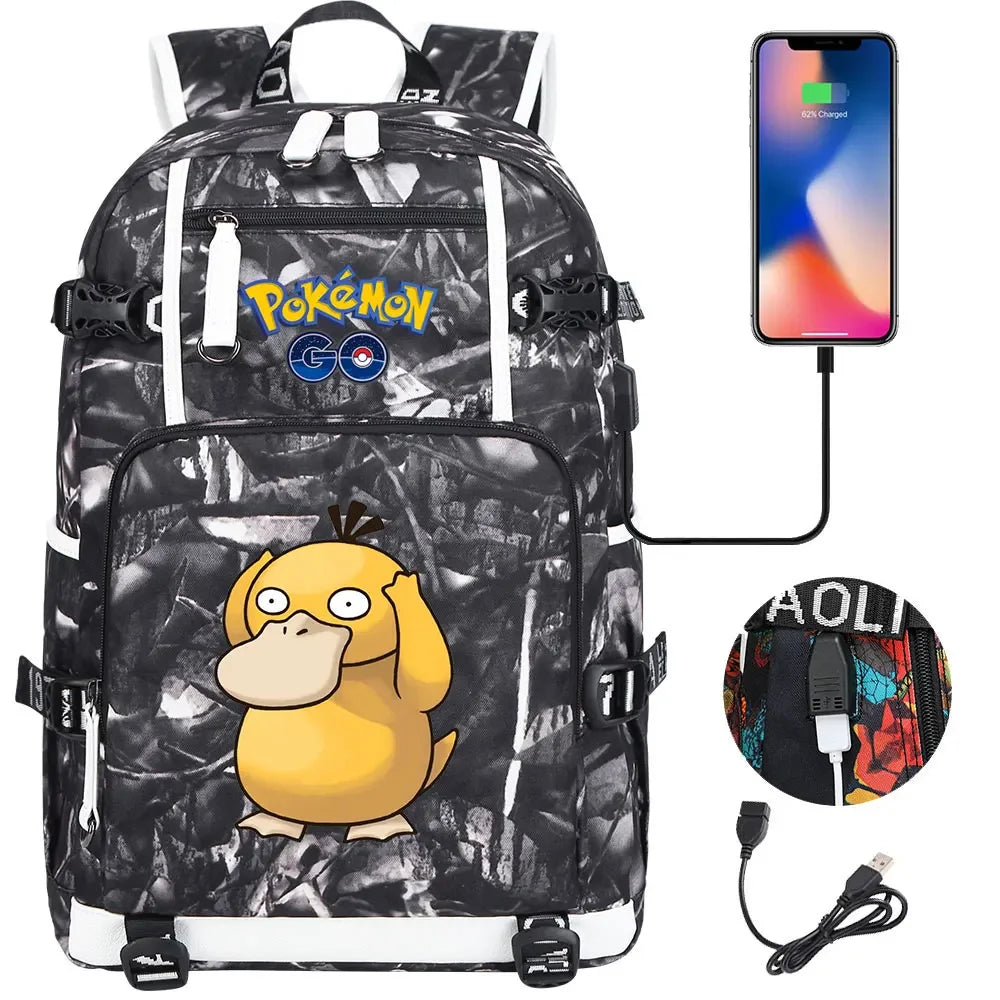 New  Jigglypuff Psyduck USB Teenagers Schoolbags Women Men Laptop Travel Backpack Girl Boys Kids School Book Bags