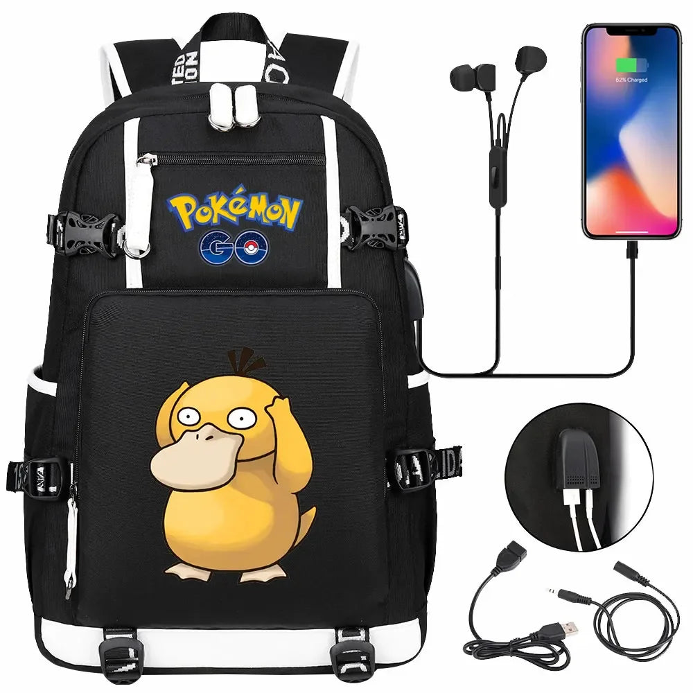 New  Jigglypuff Psyduck USB Teenagers Schoolbags Women Men Laptop Travel Backpack Girl Boys Kids School Book Bags