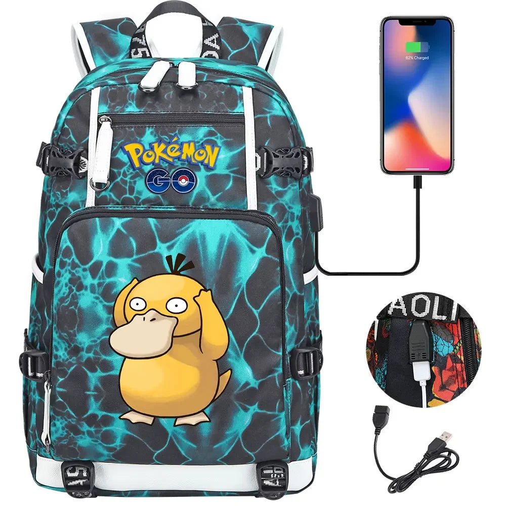 New  Jigglypuff Psyduck USB Teenagers Schoolbags Women Men Laptop Travel Backpack Girl Boys Kids School Book Bags
