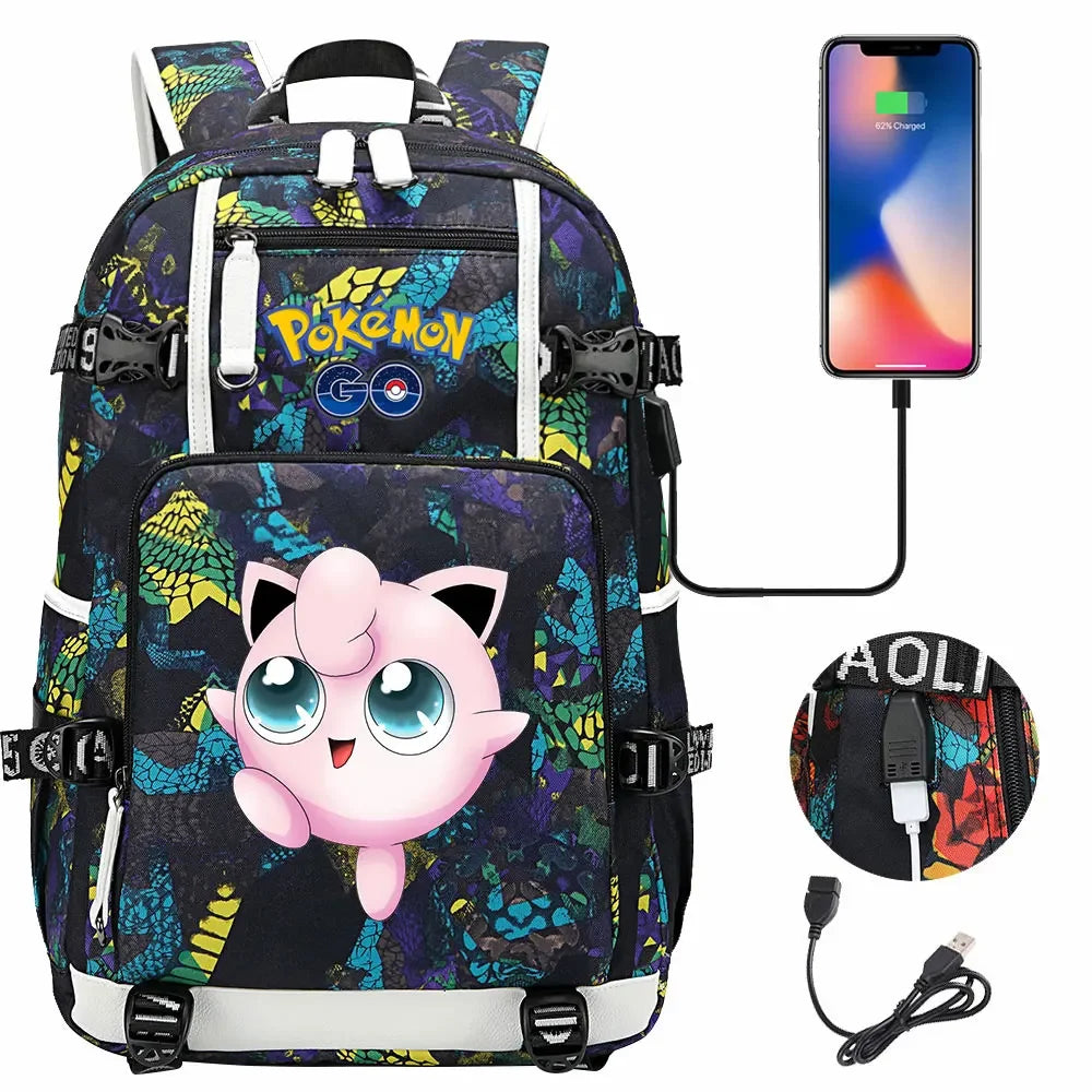 New  Jigglypuff Psyduck USB Teenagers Schoolbags Women Men Laptop Travel Backpack Girl Boys Kids School Book Bags