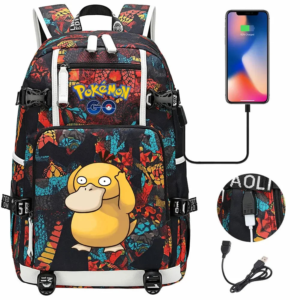 New  Jigglypuff Psyduck USB Teenagers Schoolbags Women Men Laptop Travel Backpack Girl Boys Kids School Book Bags