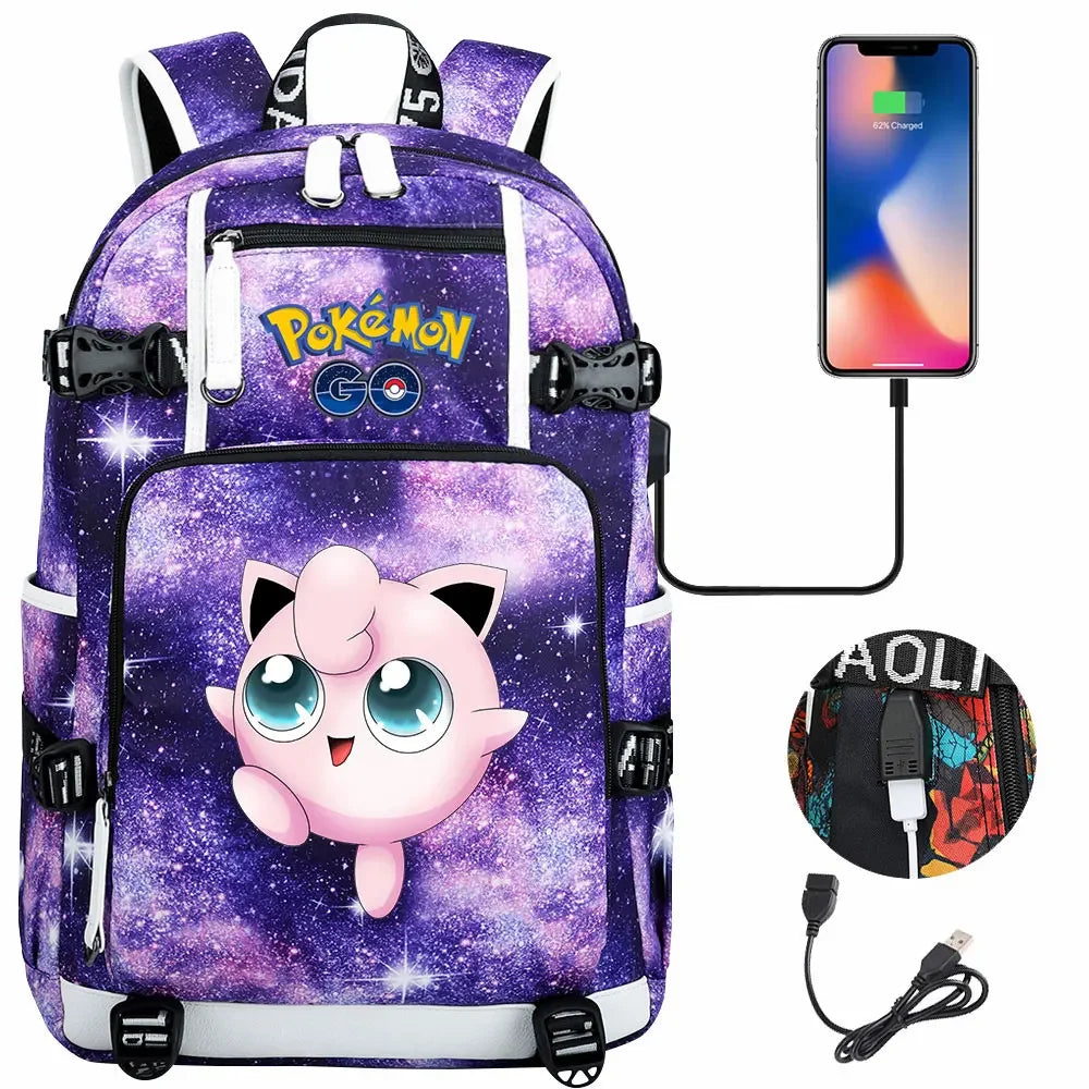 New  Jigglypuff Psyduck USB Teenagers Schoolbags Women Men Laptop Travel Backpack Girl Boys Kids School Book Bags