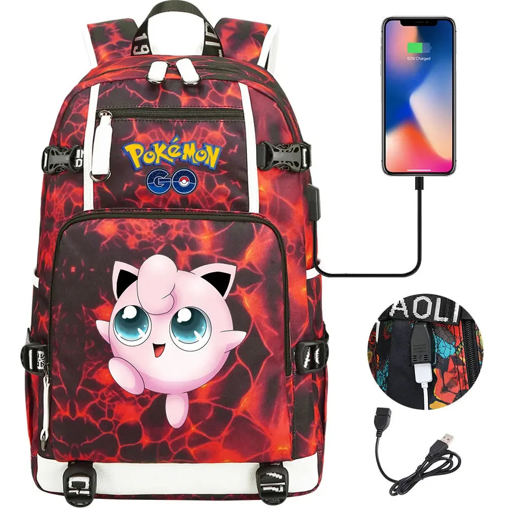 New  Jigglypuff Psyduck USB Teenagers Schoolbags Women Men Laptop Travel Backpack Girl Boys Kids School Book Bags