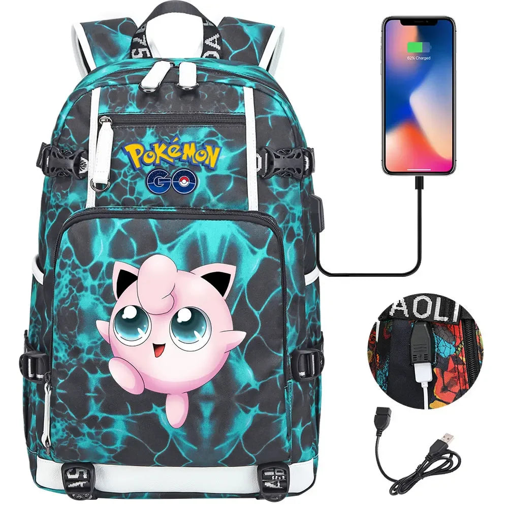 New  Jigglypuff Psyduck USB Teenagers Schoolbags Women Men Laptop Travel Backpack Girl Boys Kids School Book Bags