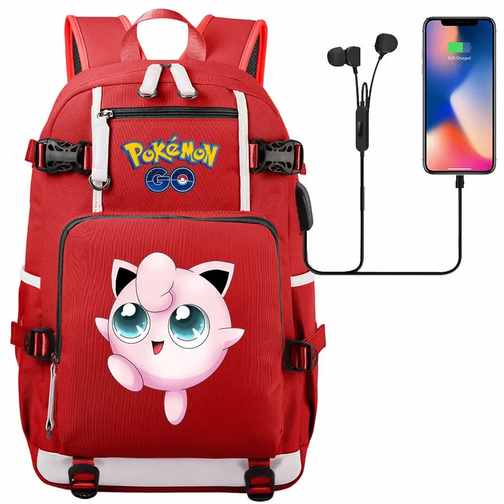New  Jigglypuff Psyduck USB Teenagers Schoolbags Women Men Laptop Travel Backpack Girl Boys Kids School Book Bags