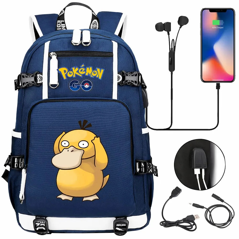 New  Jigglypuff Psyduck USB Teenagers Schoolbags Women Men Laptop Travel Backpack Girl Boys Kids School Book Bags