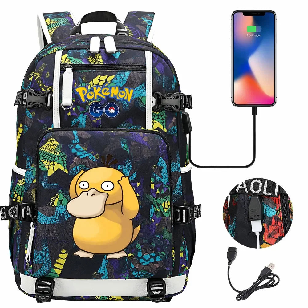New  Jigglypuff Psyduck USB Teenagers Schoolbags Women Men Laptop Travel Backpack Girl Boys Kids School Book Bags