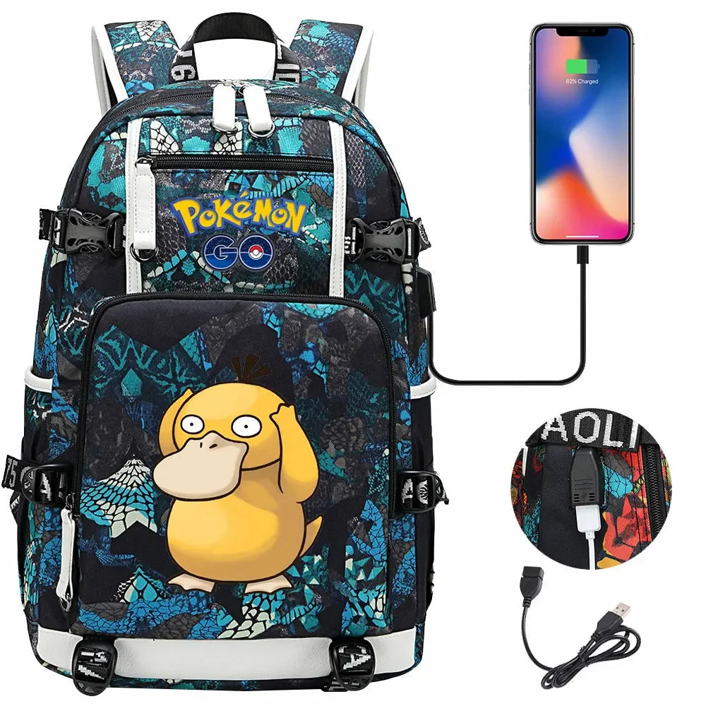 New  Jigglypuff Psyduck USB Teenagers Schoolbags Women Men Laptop Travel Backpack Girl Boys Kids School Book Bags