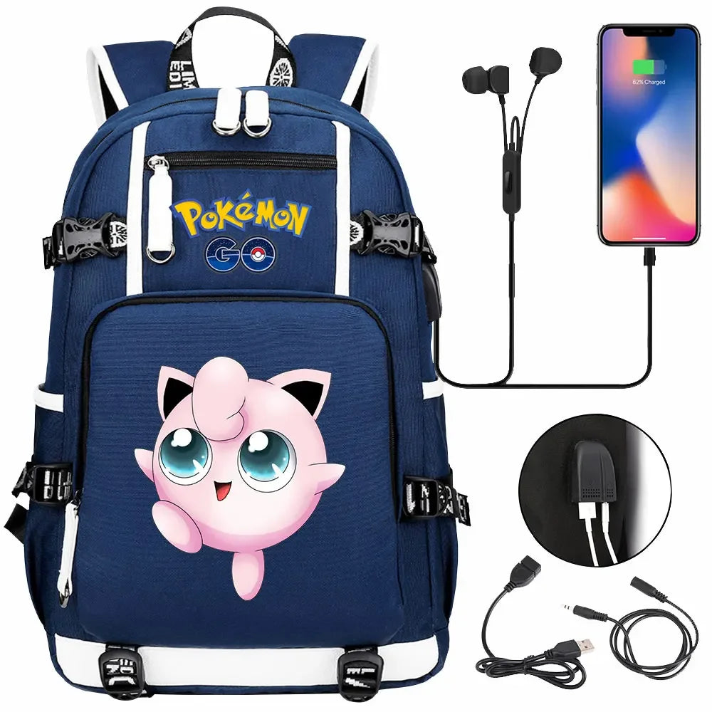 New  Jigglypuff Psyduck USB Teenagers Schoolbags Women Men Laptop Travel Backpack Girl Boys Kids School Book Bags