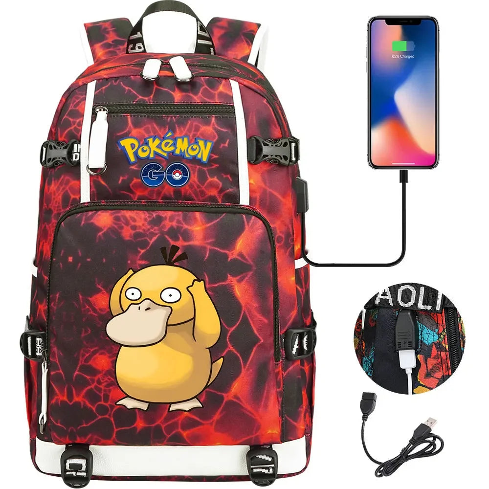 New  Jigglypuff Psyduck USB Teenagers Schoolbags Women Men Laptop Travel Backpack Girl Boys Kids School Book Bags