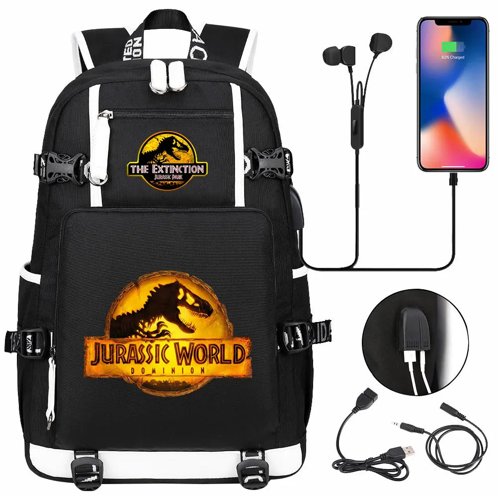 New Jurassic World Park USB Large Capacity Teenagers Schoolbags Women Men Laptop Travel Backpack Girl Boys Kids School Book Bags