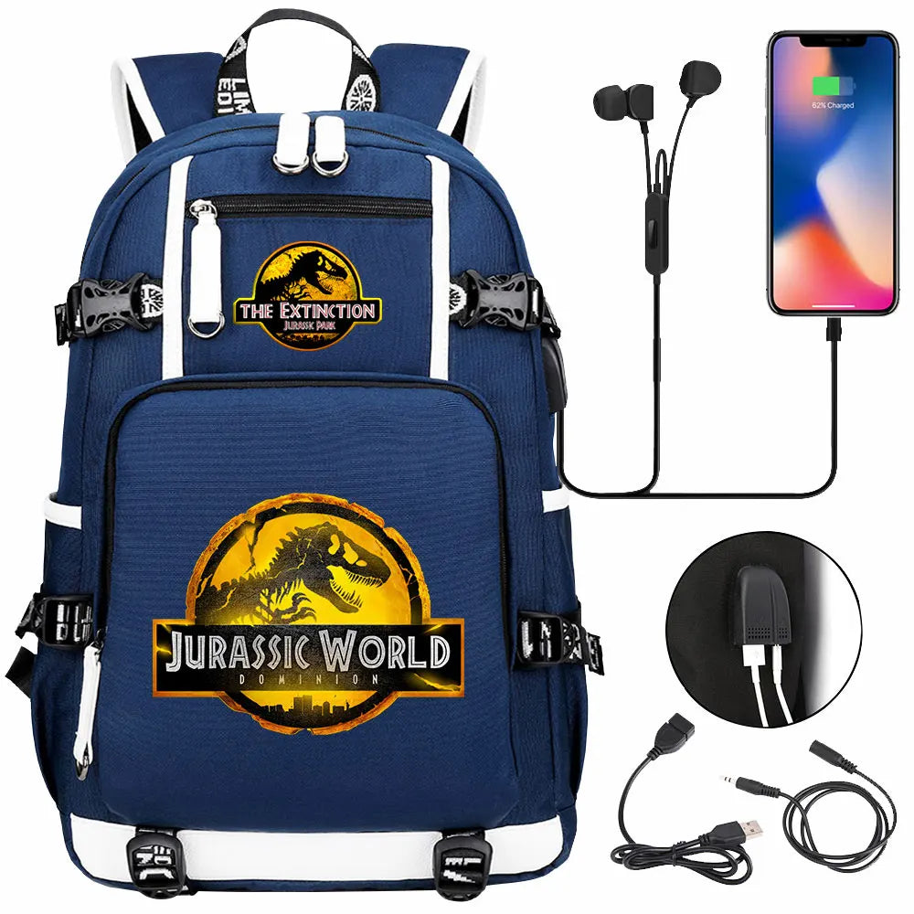 New Jurassic World Park USB Large Capacity Teenagers Schoolbags Women Men Laptop Travel Backpack Girl Boys Kids School Book Bags