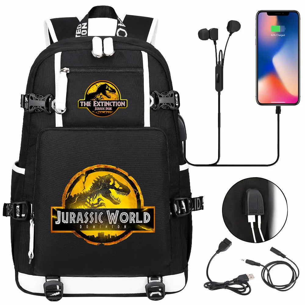 New Jurassic World Park USB Large Capacity Teenagers Schoolbags Women Men Laptop Travel Backpack Girl Boys Kids School Book Bags