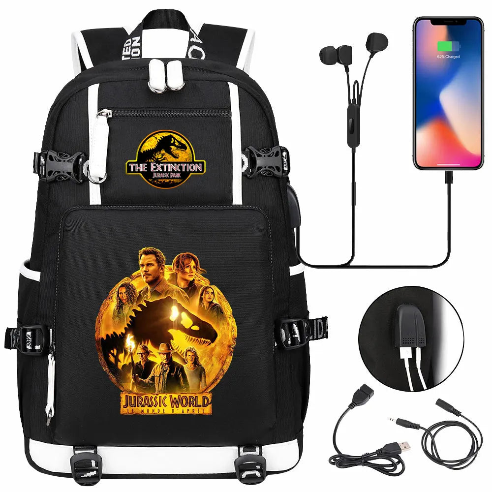New Jurassic World Park USB Large Capacity Teenagers Schoolbags Women Men Laptop Travel Backpack Girl Boys Kids School Book Bags