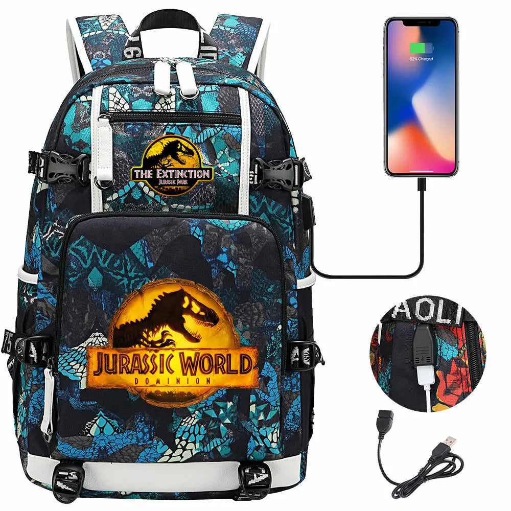 New Jurassic World Park USB Large Capacity Teenagers Schoolbags Women Men Laptop Travel Backpack Girl Boys Kids School Book Bags