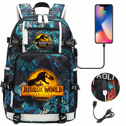 New Jurassic World Park USB Large Capacity Teenagers Schoolbags Women Men Laptop Travel Backpack Girl Boys Kids School Book Bags