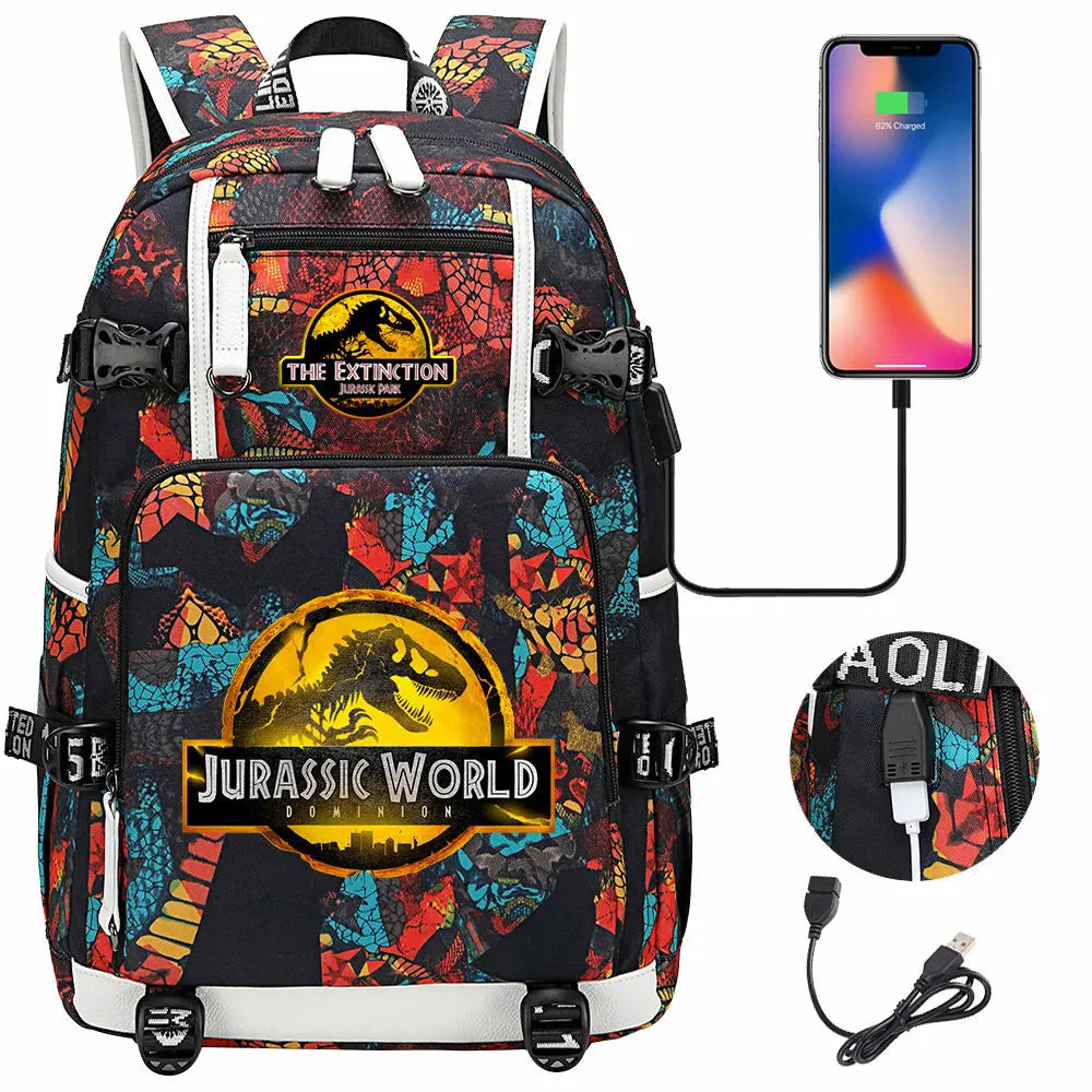 New Jurassic World Park USB Large Capacity Teenagers Schoolbags Women Men Laptop Travel Backpack Girl Boys Kids School Book Bags