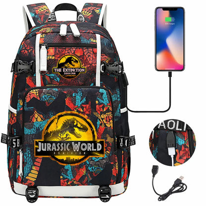 New Jurassic World Park USB Large Capacity Teenagers Schoolbags Women Men Laptop Travel Backpack Girl Boys Kids School Book Bags
