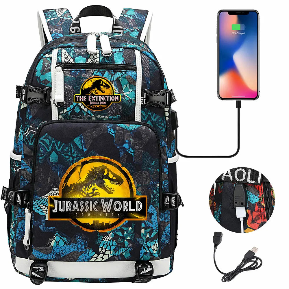 New Jurassic World Park USB Large Capacity Teenagers Schoolbags Women Men Laptop Travel Backpack Girl Boys Kids School Book Bags