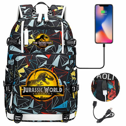 New Jurassic World Park USB Large Capacity Teenagers Schoolbags Women Men Laptop Travel Backpack Girl Boys Kids School Book Bags