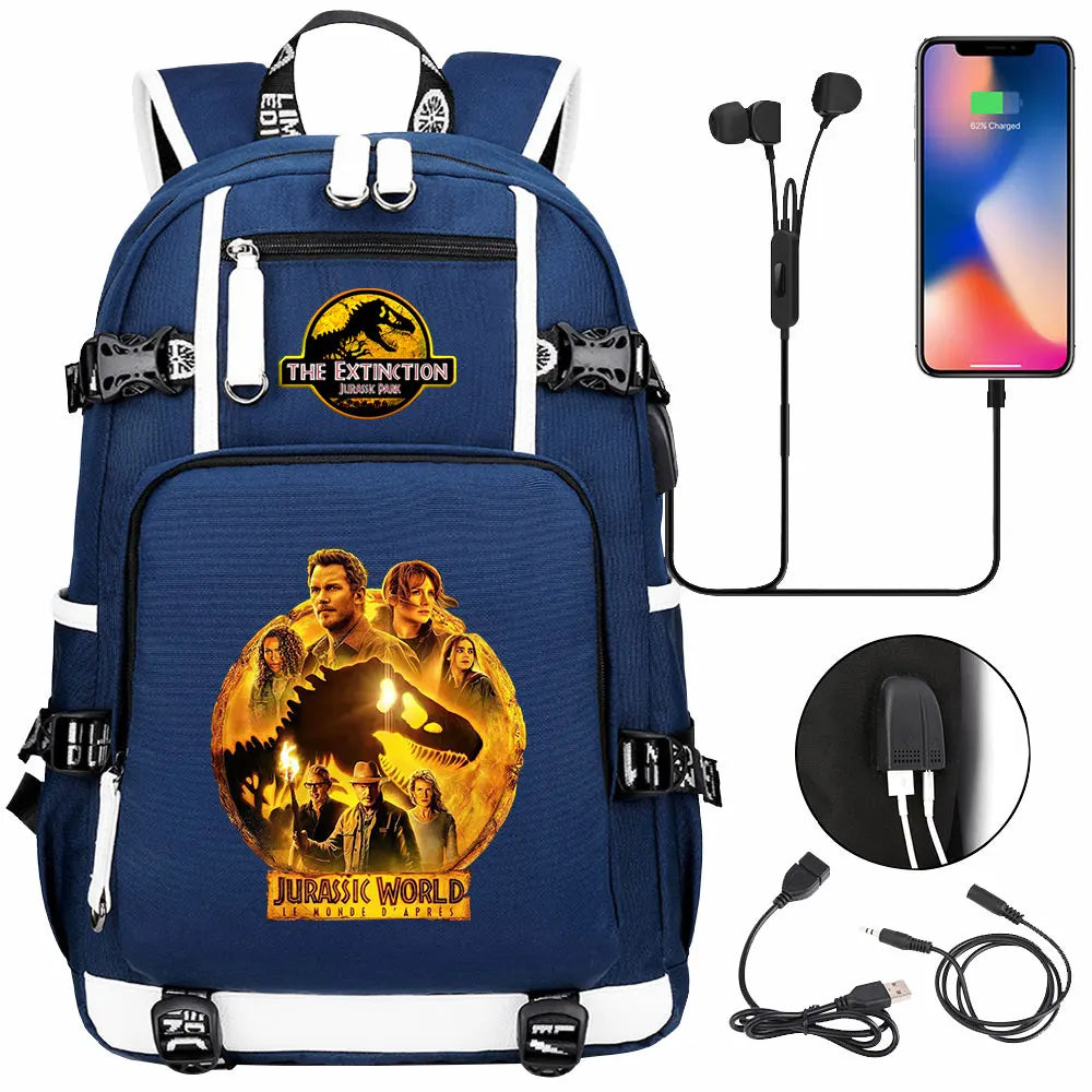 New Jurassic World Park USB Large Capacity Teenagers Schoolbags Women Men Laptop Travel Backpack Girl Boys Kids School Book Bags